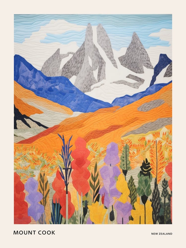 Mount Cook New Zealand 2 Colourful Mountain Illustration Poster