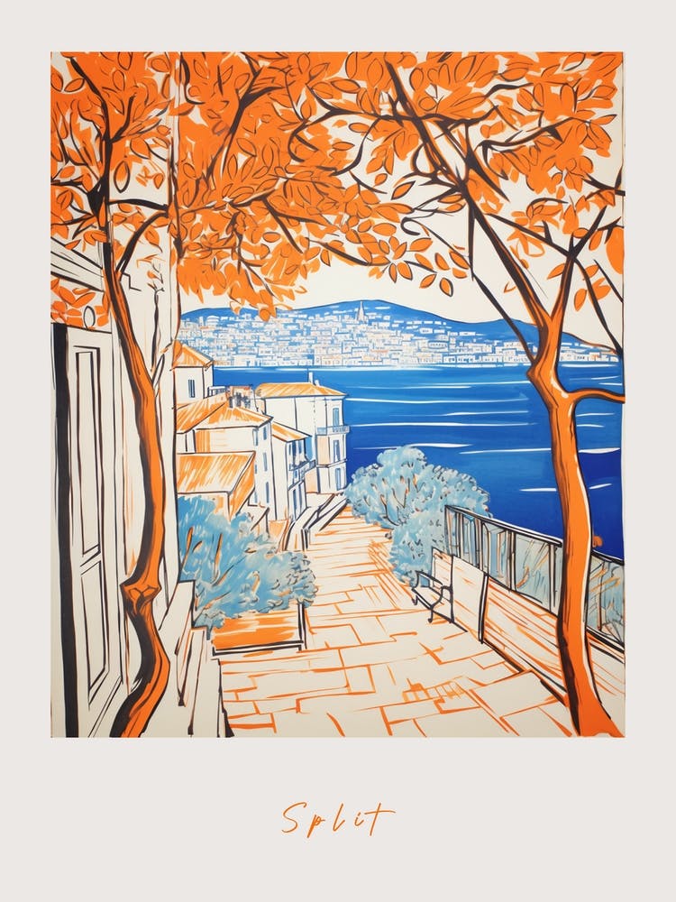 Split Croatia 2 Orange Drawing Poster