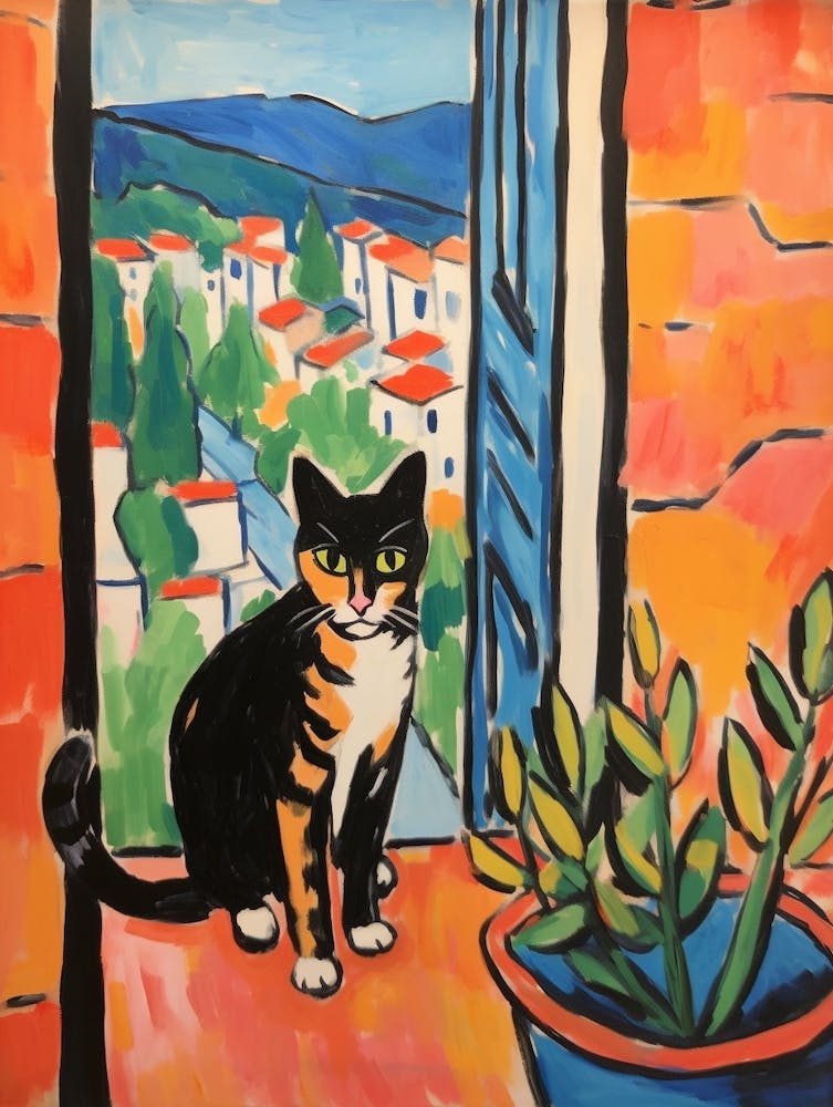 Painting Of A Cat In Pienza Italy 3