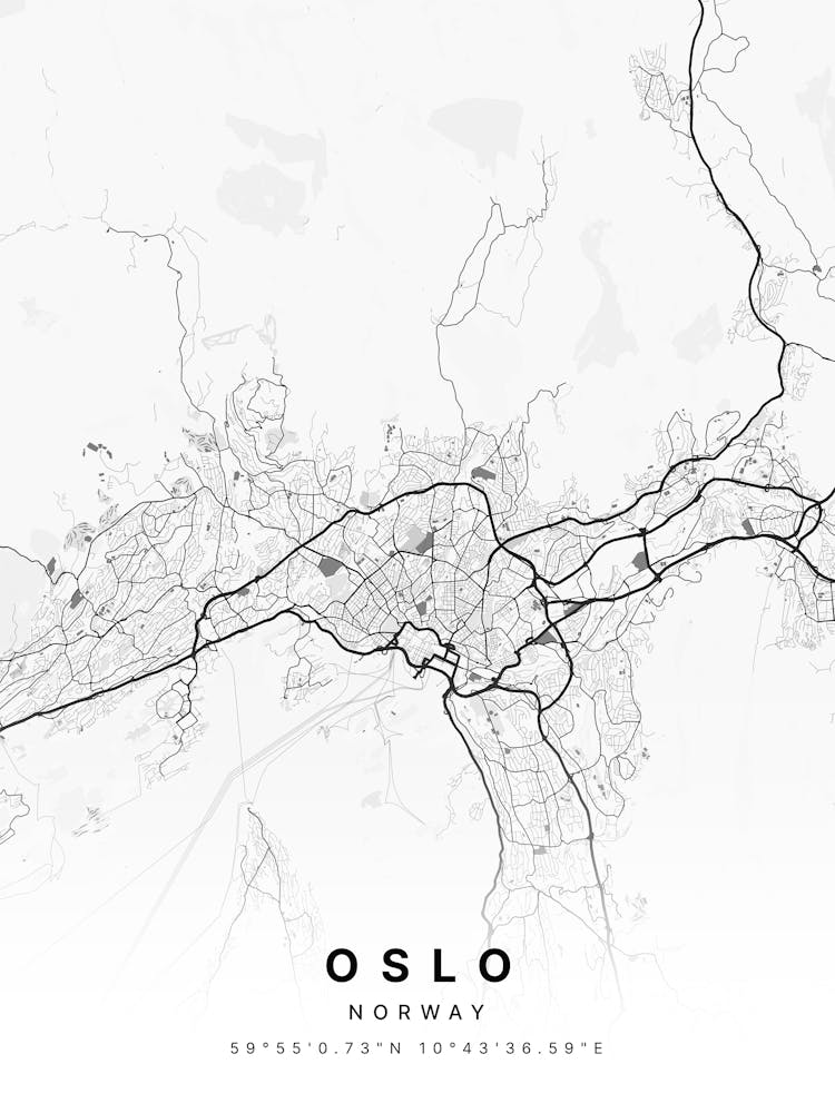 Oslo Norway White Map