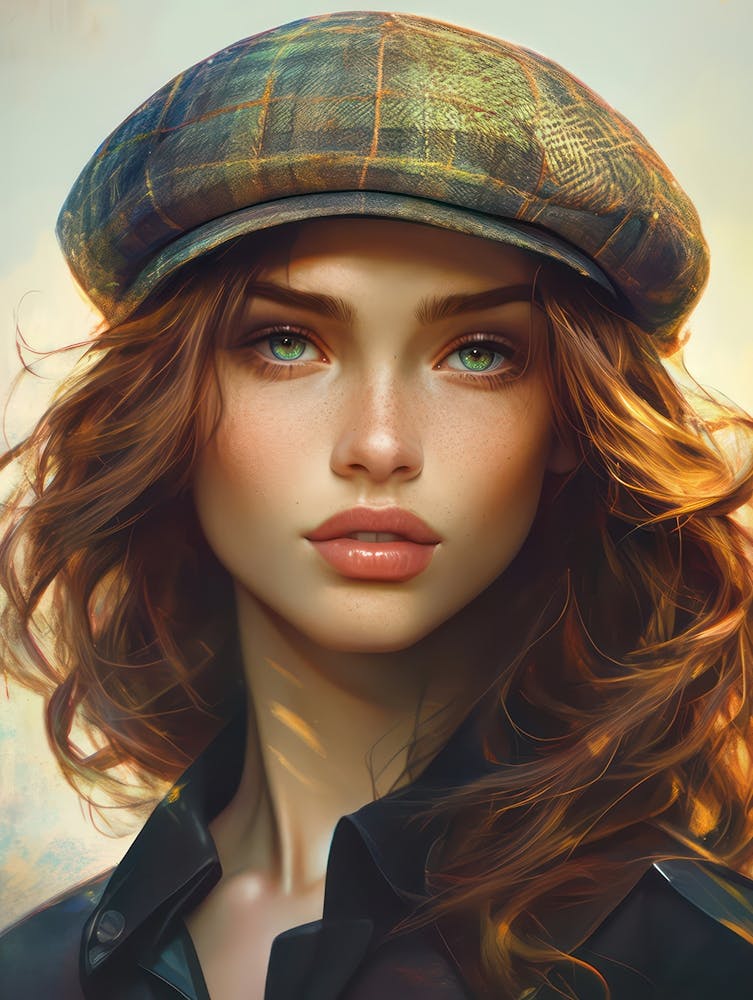 Old fashion cap worn by an extraordinarily beautiful girl