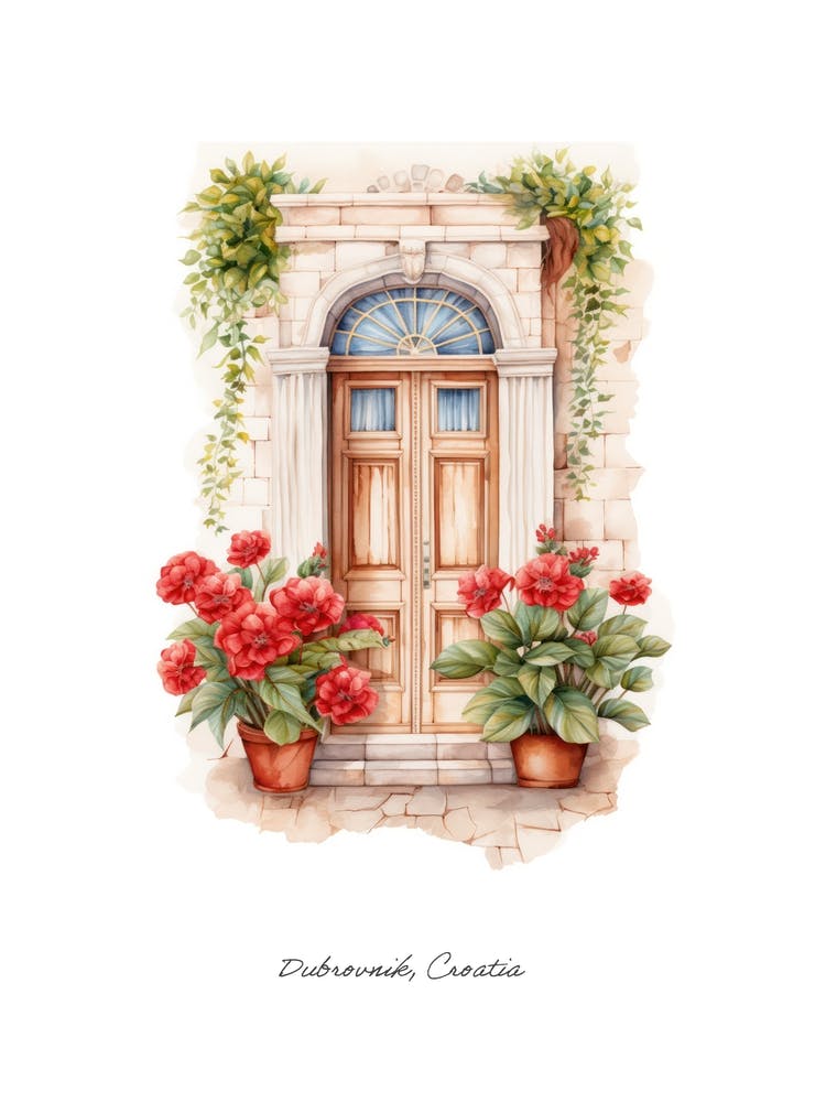 Dubrovnik, Croatia   Mediterranean Doors Watercolour Painting 2 Poster