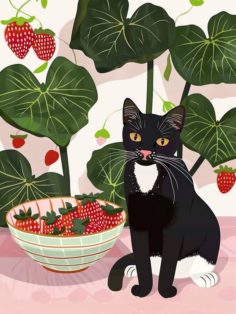 Cat And Strawberries 3