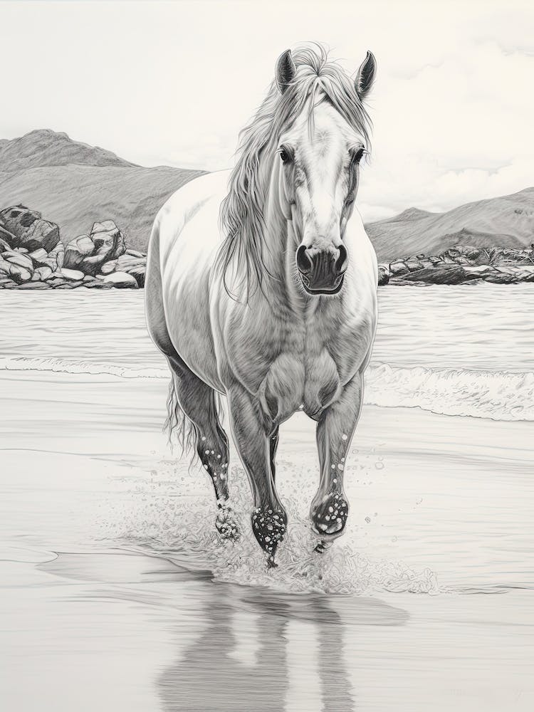 A Horse Oil Painting In Lanikai Beach Hawaii, Usa, Portrait 4
