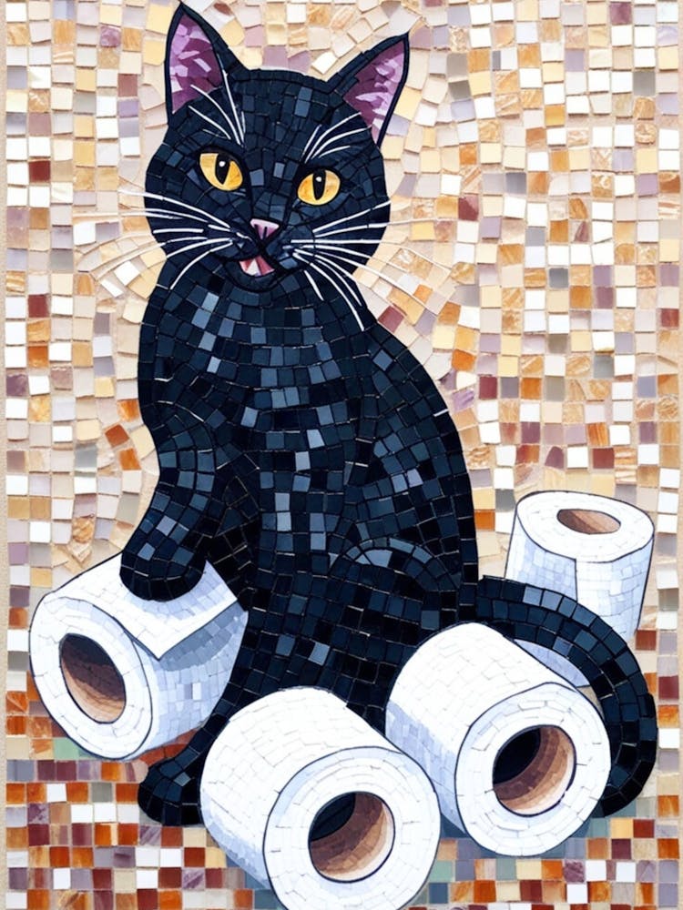 Black Cat With Toilet Paper 2