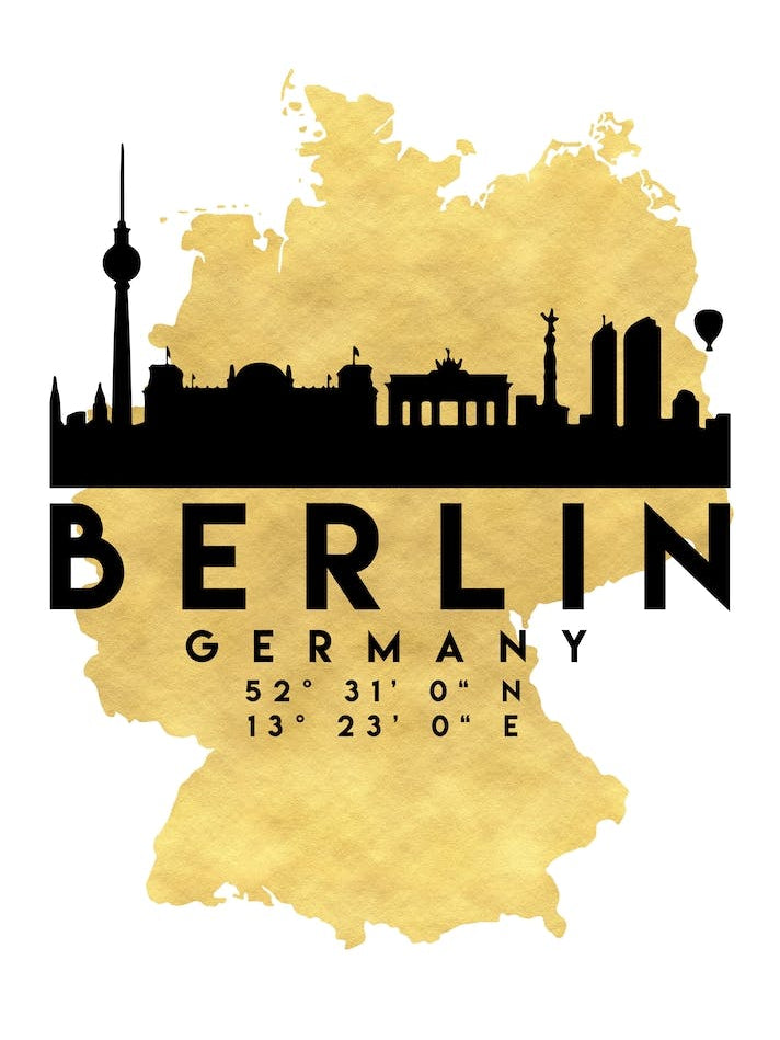 Berlin Germany Silhouette City Skyline Map