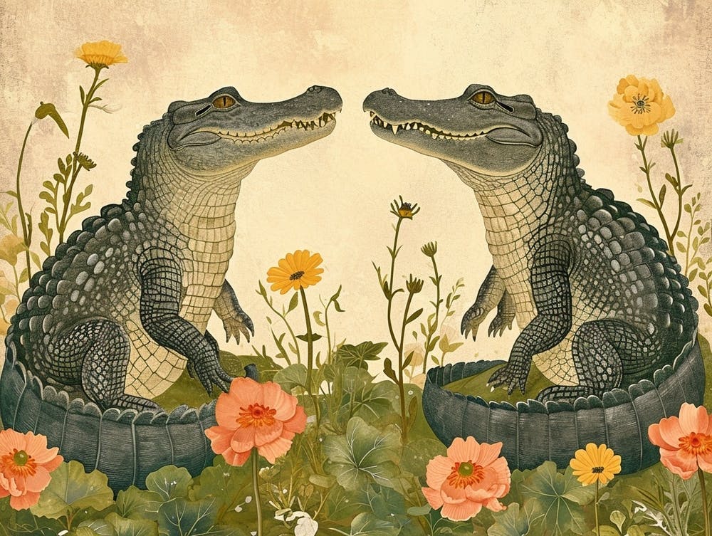 Floral Animal Illustration Crocodile 4