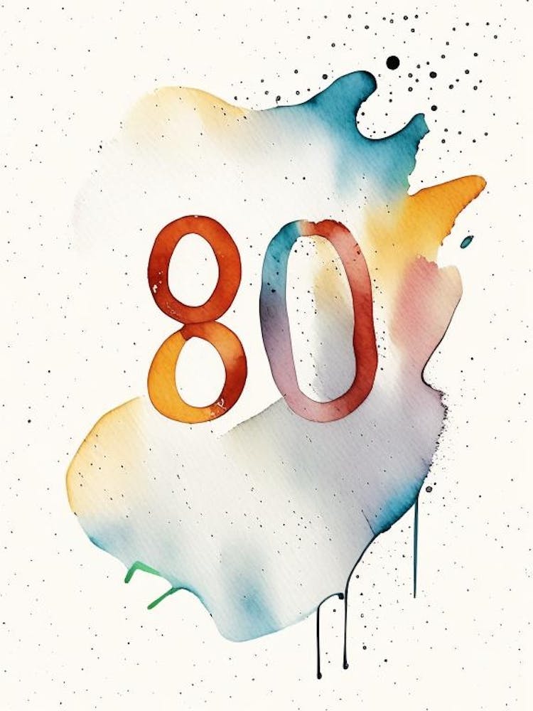 80, Number, Education Minimalist Watercolour 1