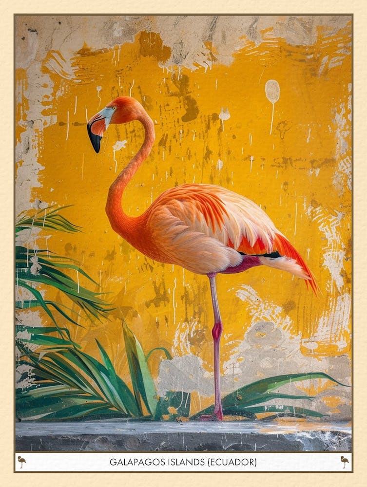 Greater Flamingo Galapagos Islands Ecuador Tropical Illustration 9 Poster