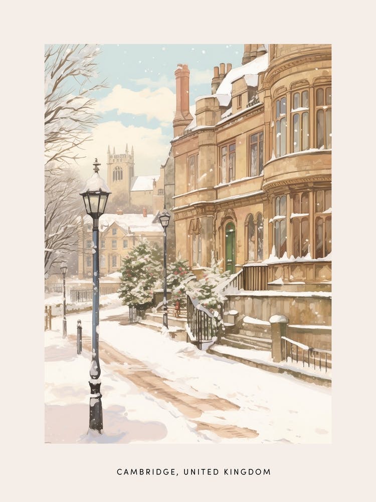 Vintage Winter Poster Cambridge United Kingdom 3