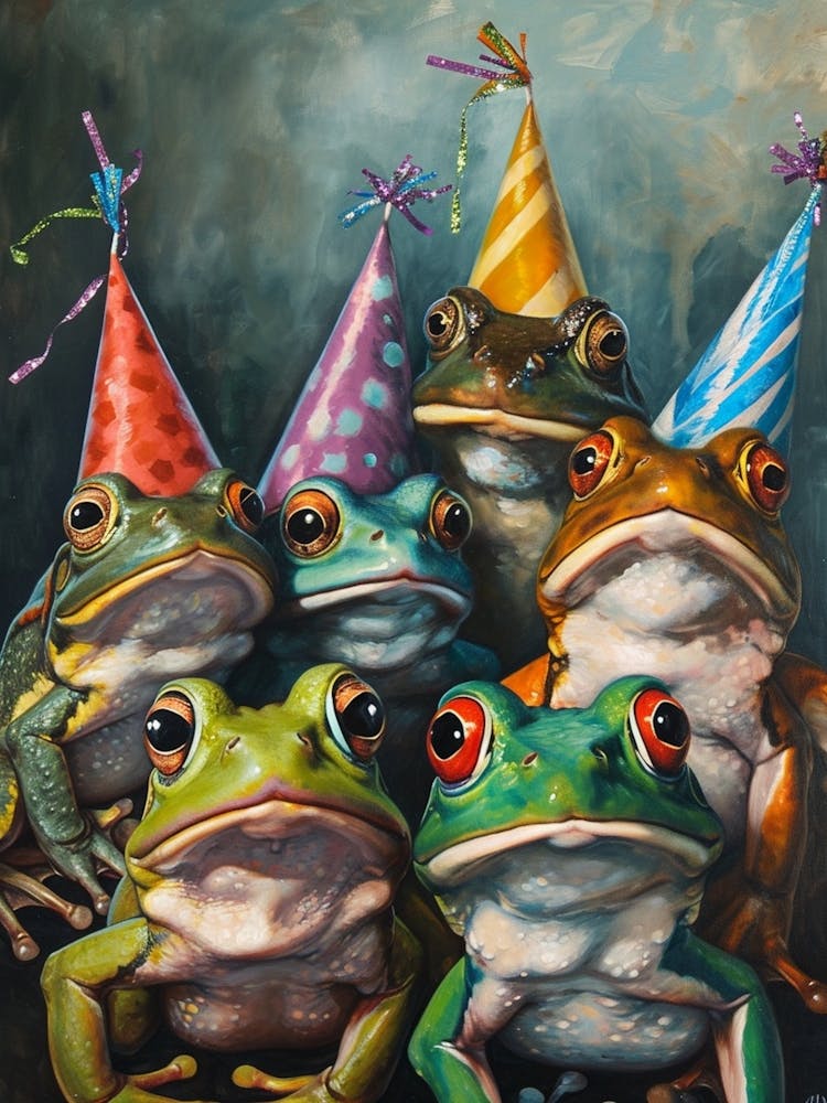 Frogs In Party Hats Painting Style 4