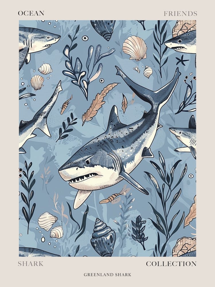 Grönlandhai Blau Pastell Aquarell Poster