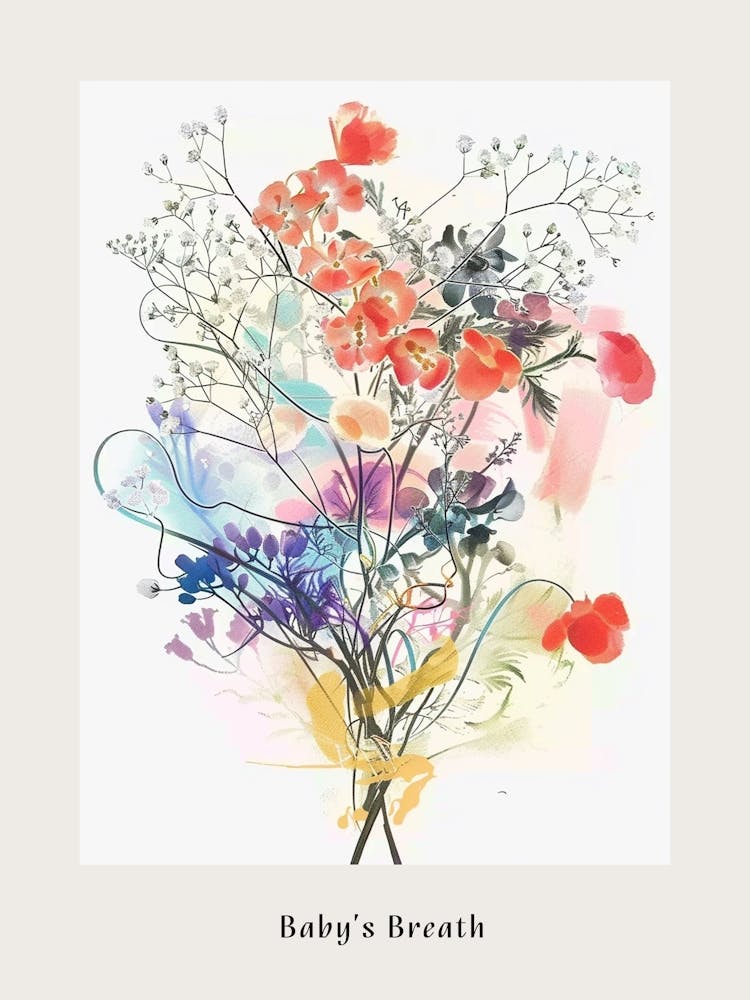 Baby S Breath 1 Collage Flower Bouquet Poster