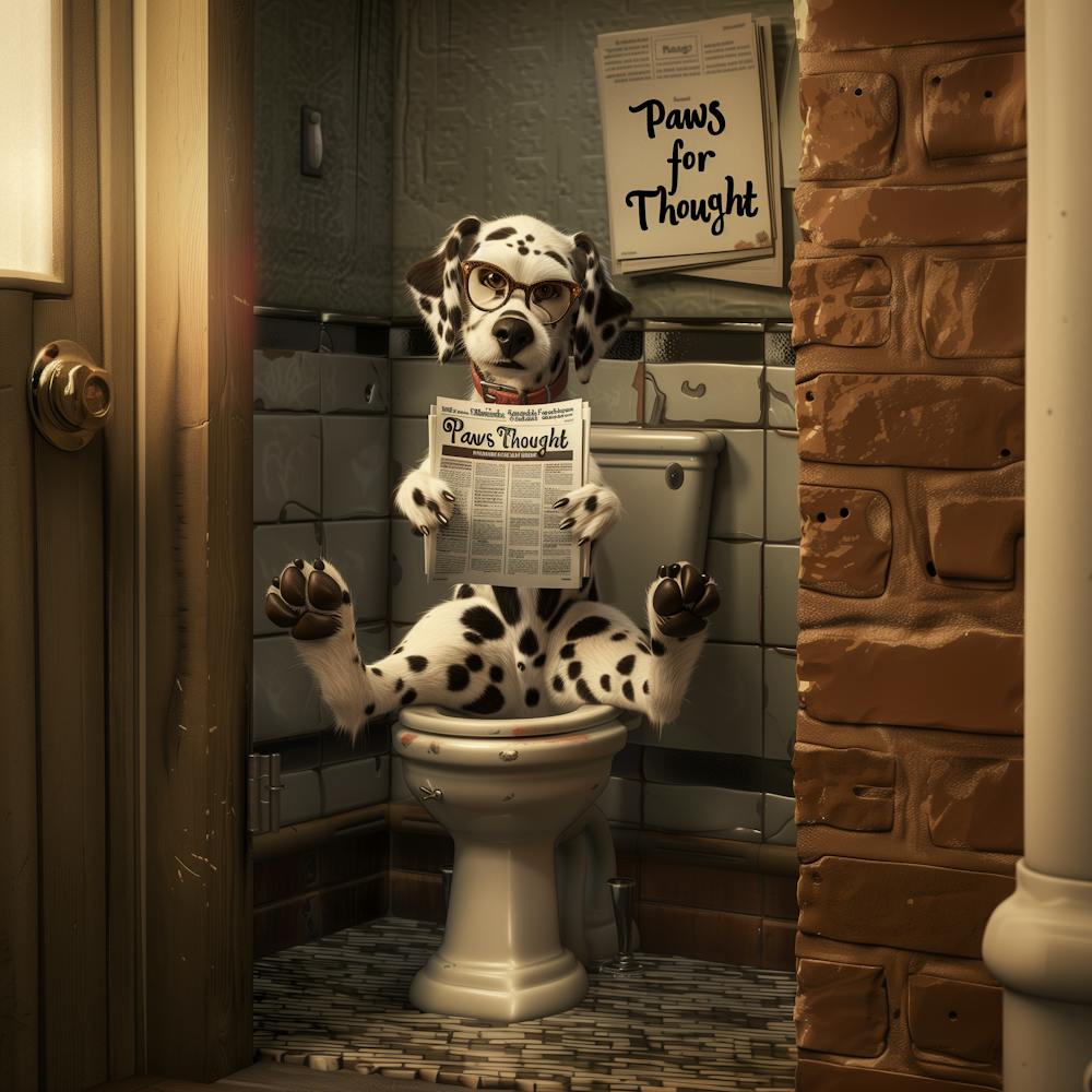 Dalmatian reading in the loo