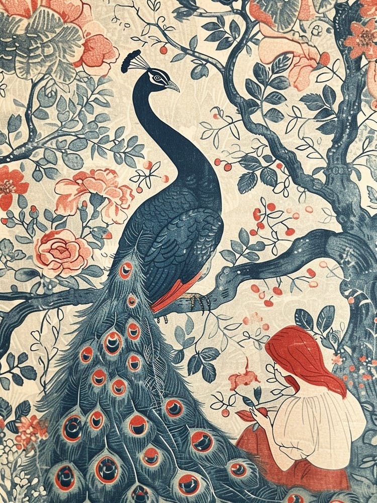 Peacock Wallpaper & Red Haired Lady
