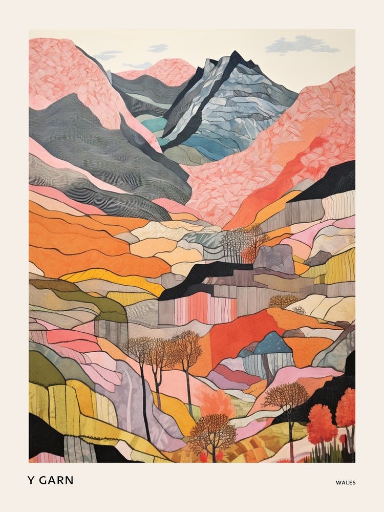 Y Garn Wales Colourful Mountain Illustration Poster