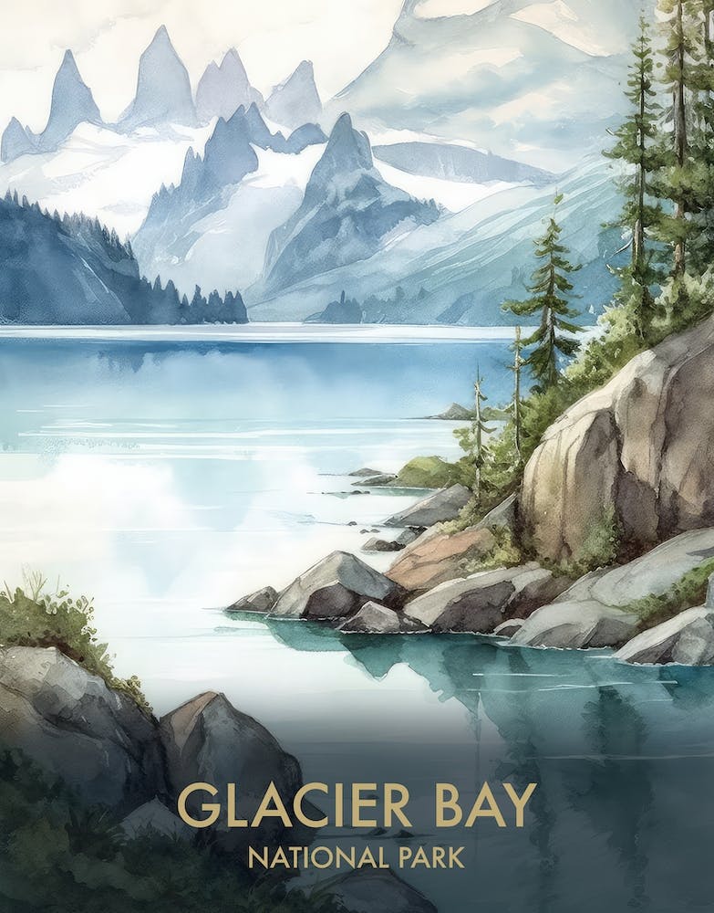 Glacier Bay National Park Aquarelle Affiche de Voyage Vintage 4