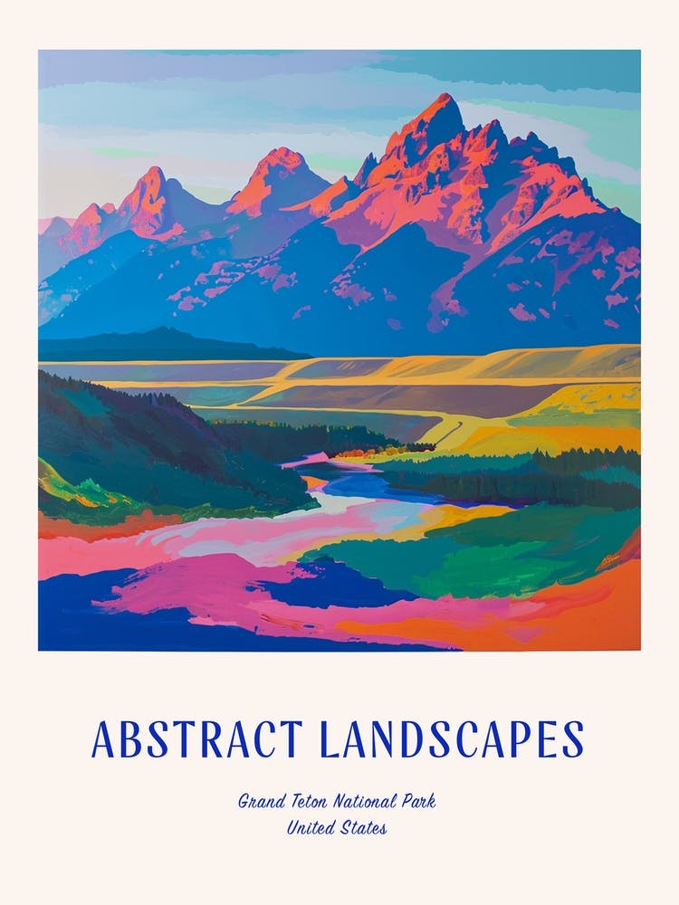 Colourful Abstract Grand Teton National Park Usa 5 Poster Blue