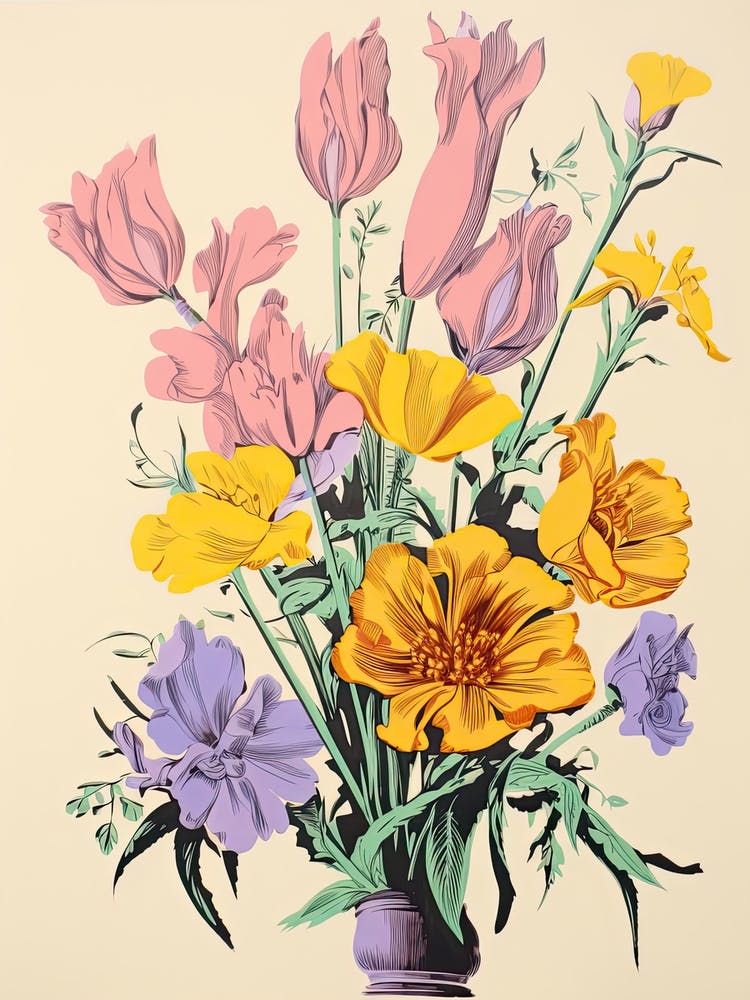 Colourful Flower Still Life Risograph Style 23
