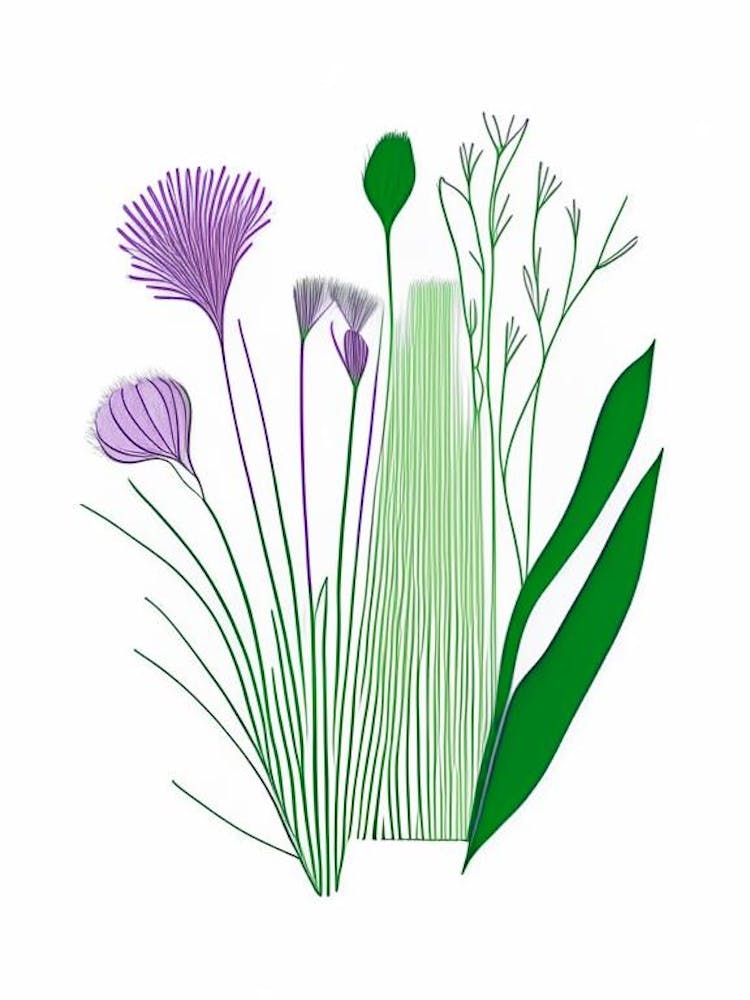Ciboulette Épices et Herbes Dessin au Trait Minimaliste 2