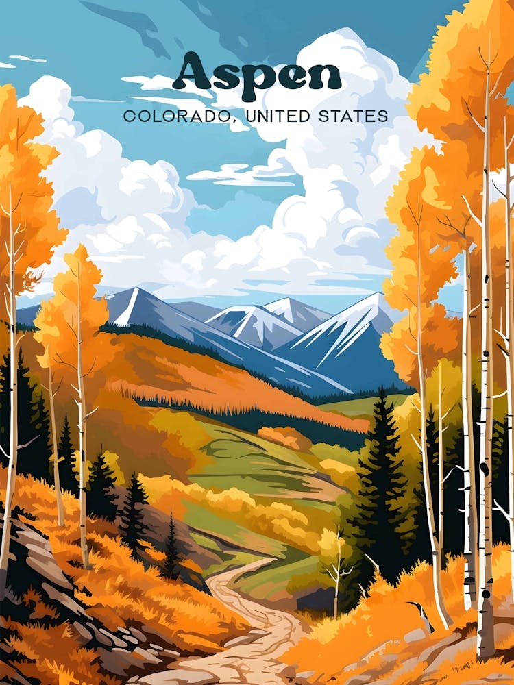 Aspen Colorado United States Autumn Travel Illustration Art