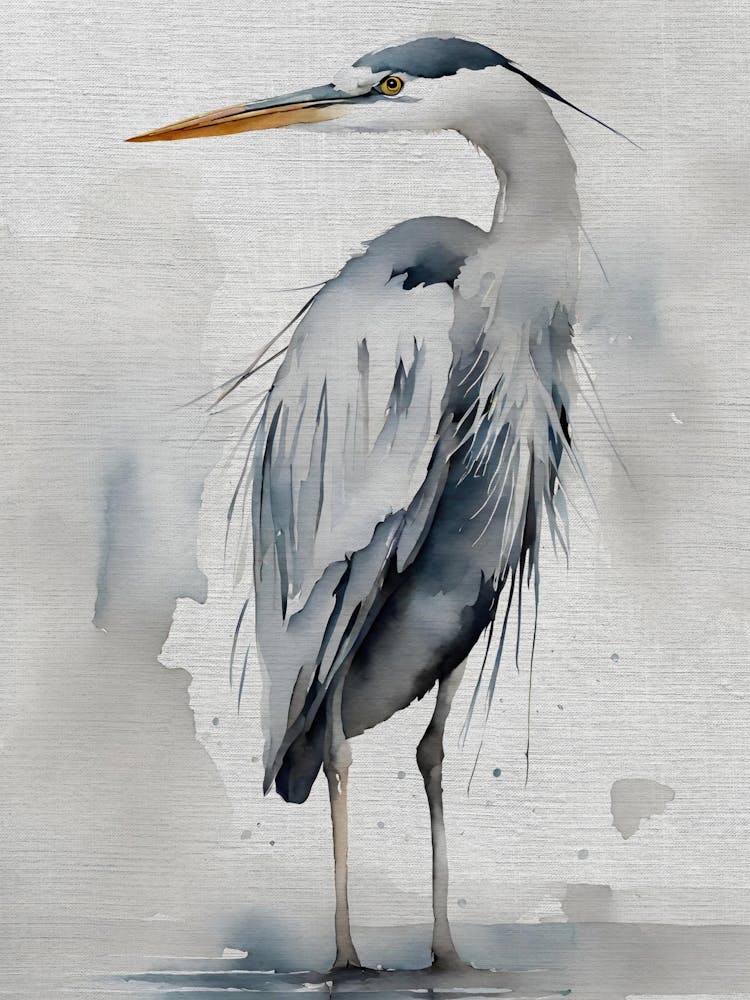 Watercolor Heron by the River Abstract Painting