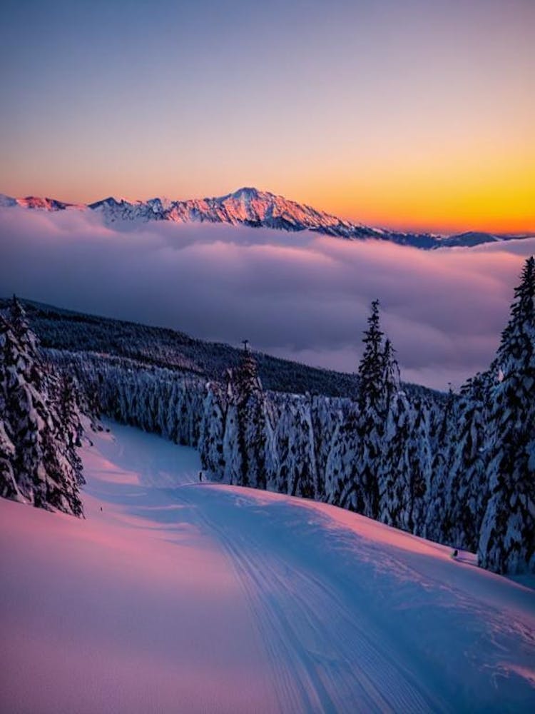 Naeba, Japan Sunrise Skiing Poster