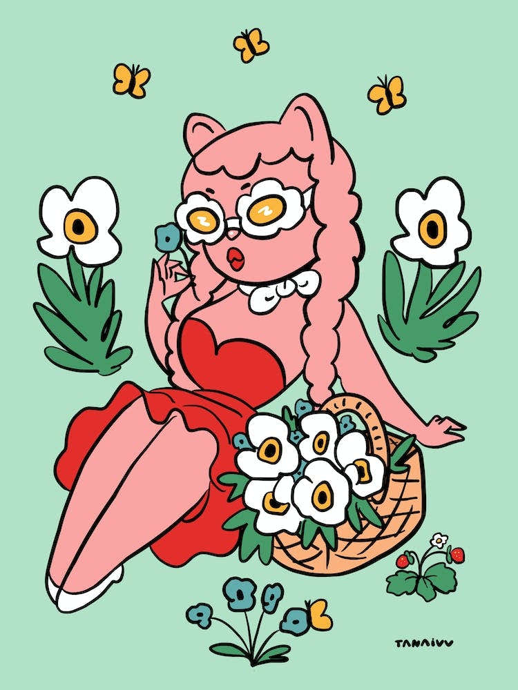 Cat With A Flower Basket