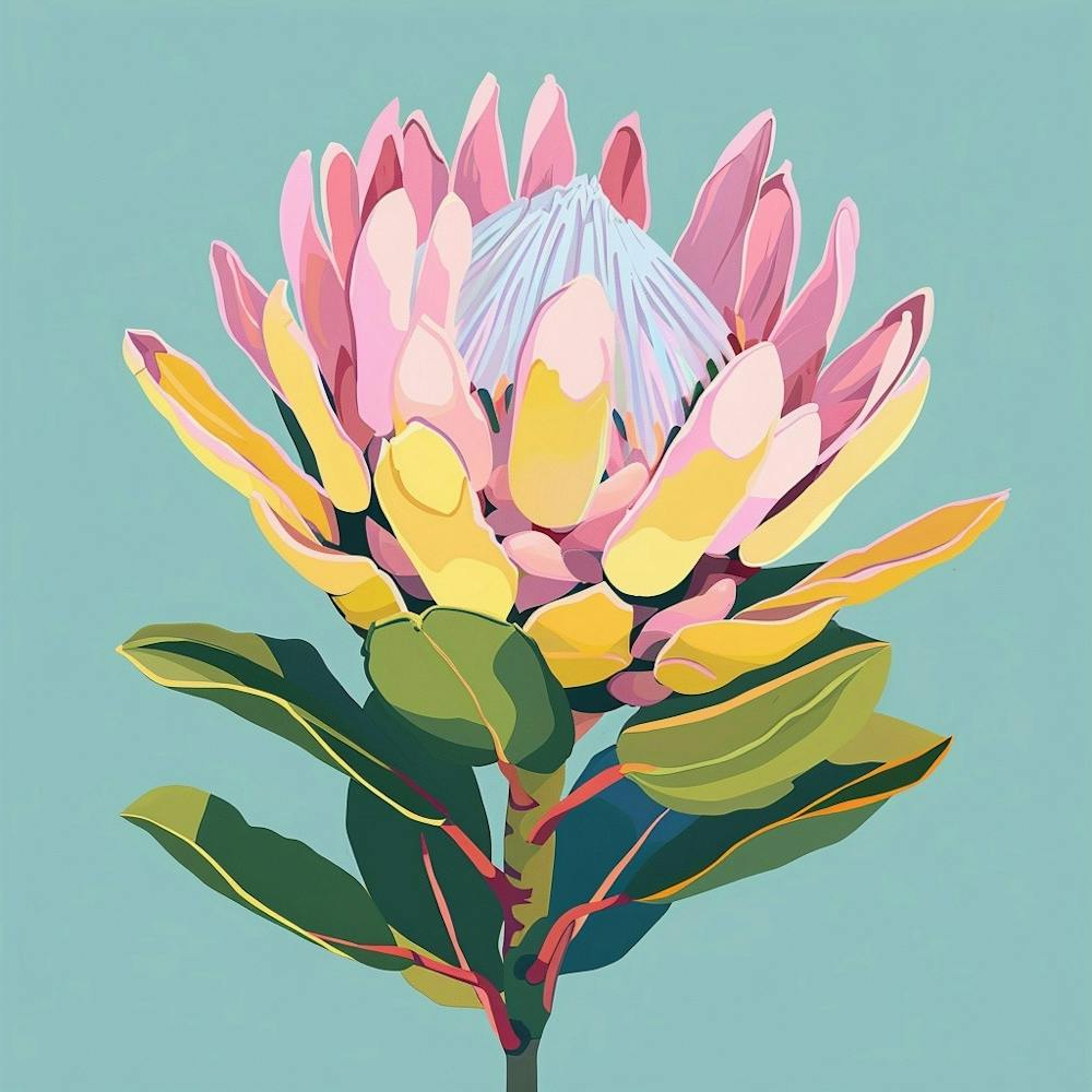 Protea 2 Square Flower Illustration