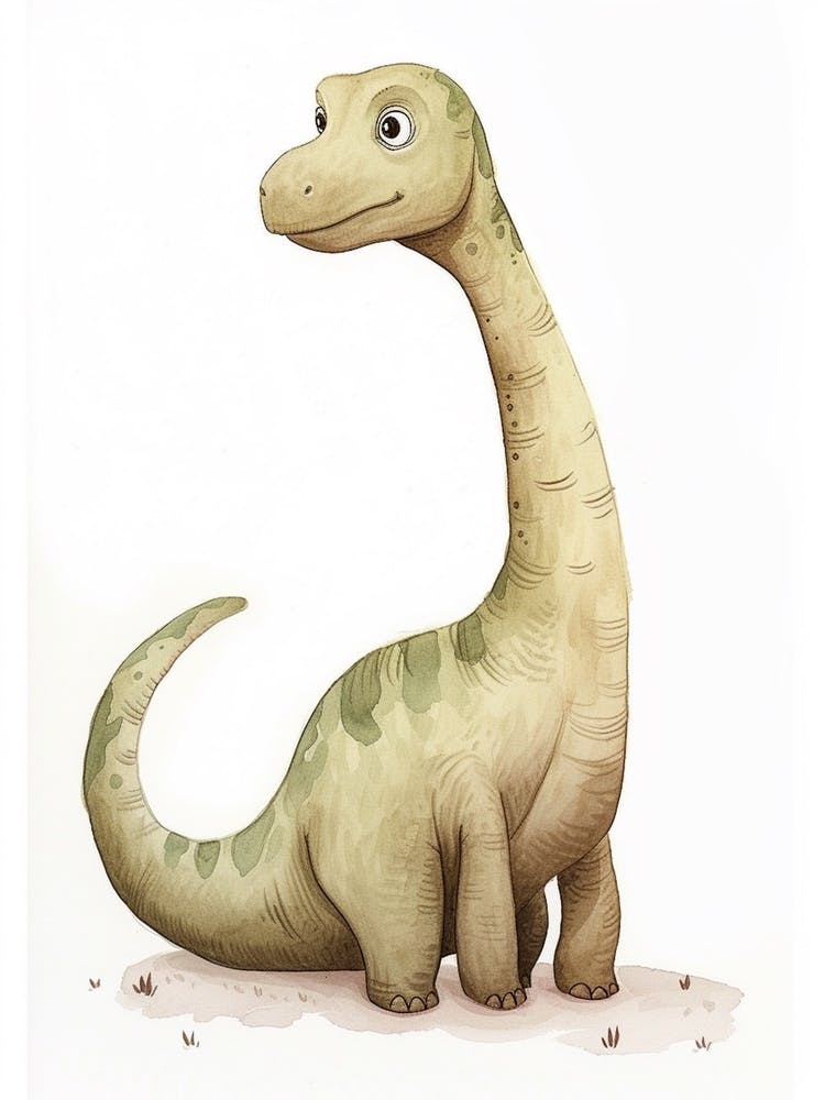 Cute Cartoon Apatosaurus Dinosaur Watercolour 3