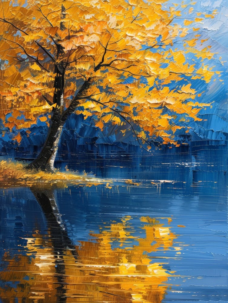 Autumn Tree By The Lake
