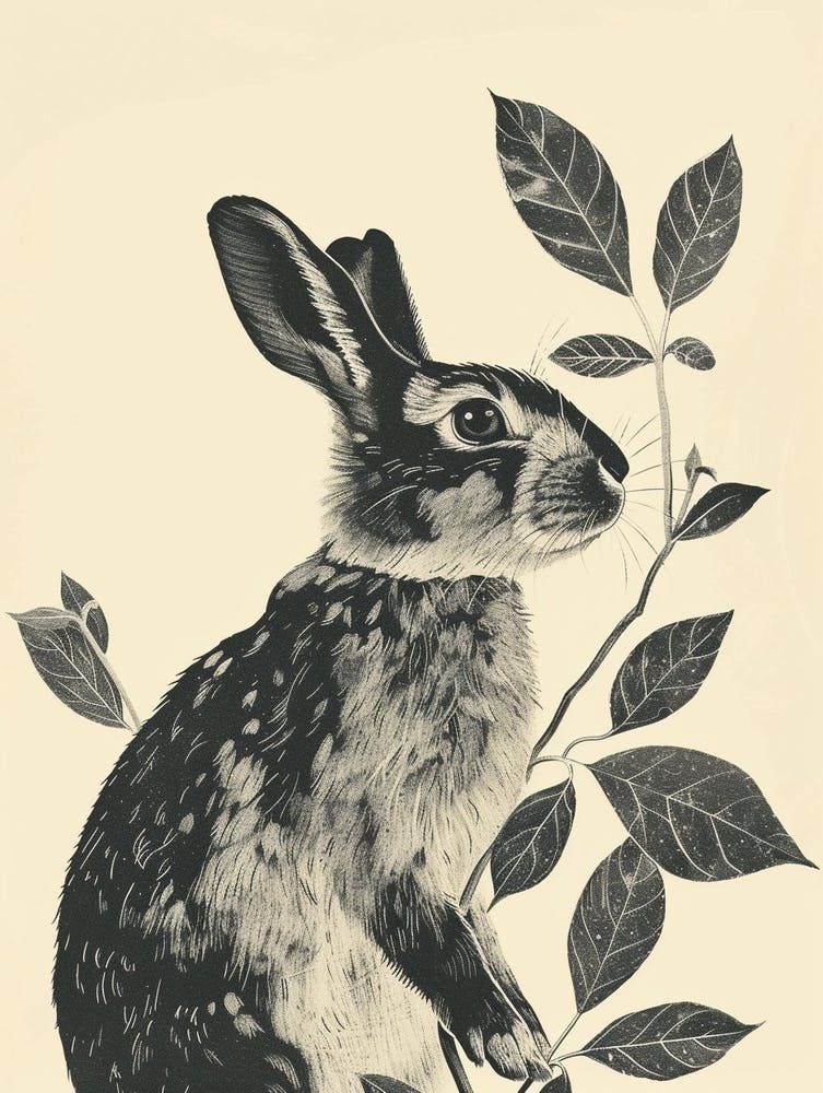 Californian Blockprint Rabbit Illustration 1