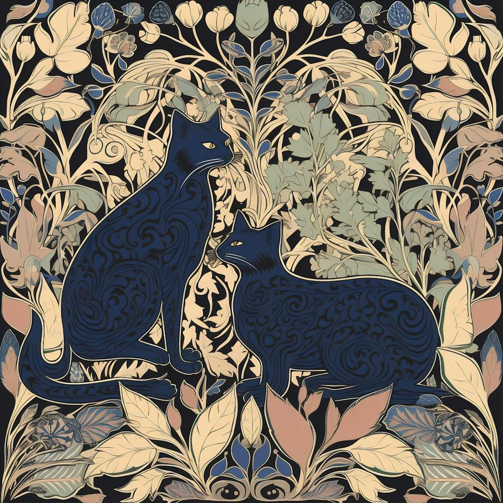 William Morris Classic  Inspired  Cats Blue Square