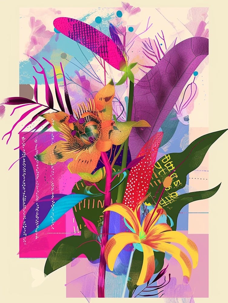Kangaroo Paw 4 Neon Flower Collage