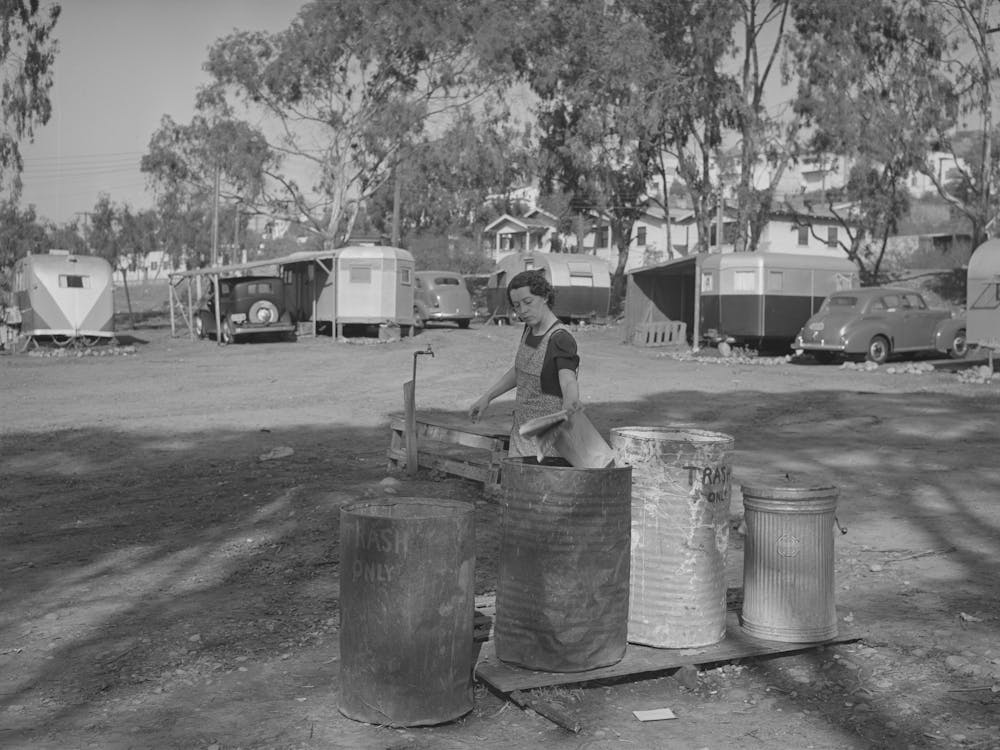 Garbage Cans At Trailer Camp, San Diego, California By Russell Lee