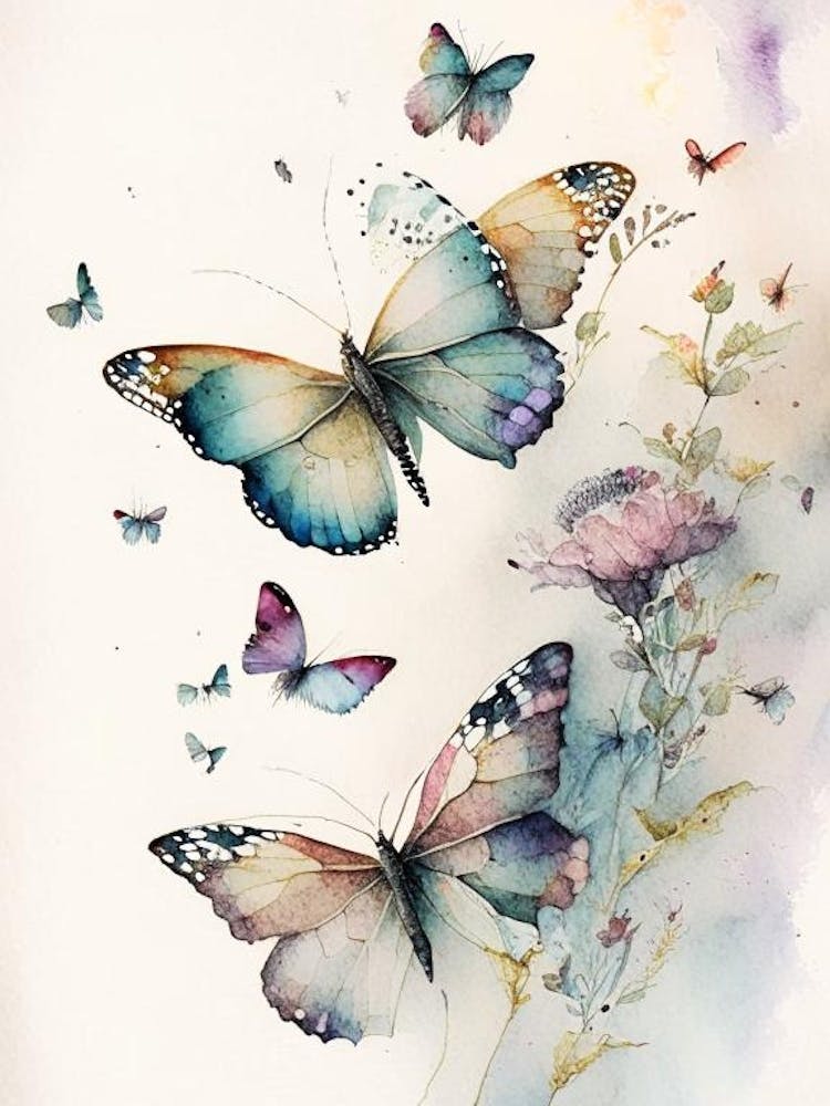 Butterflies Flying In The Sky Watercolour Ink 4