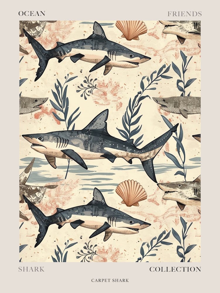 Pastel Carpet Shark Watercolour Seascape Pattern 1 Poster