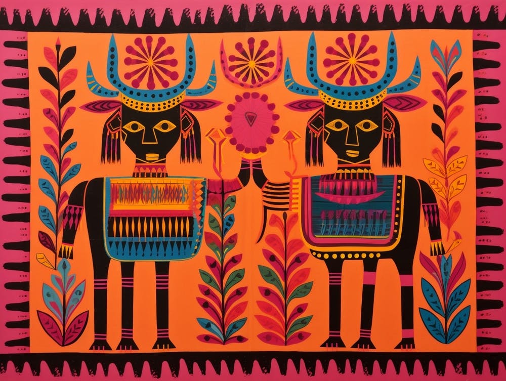 Wildebeest 2 Folk Style Animal Illustration