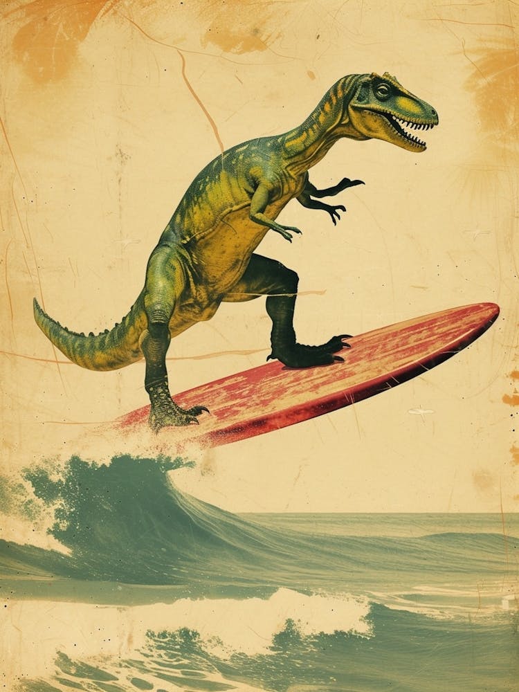 Vintage Baryonyx Dinosaur On A Surf Board              1