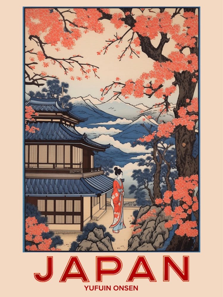 Yufuin Onsen, Visit Japan Vintage Travel Art 3