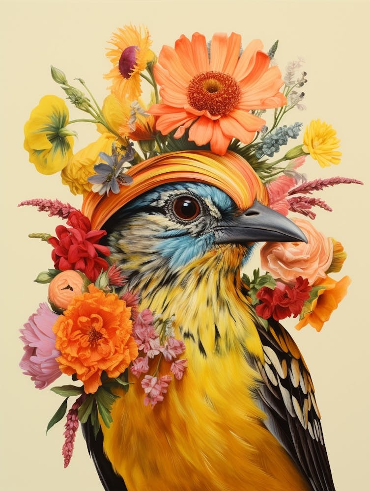 Vogel mit einer Blumenkrone Goldammer 3