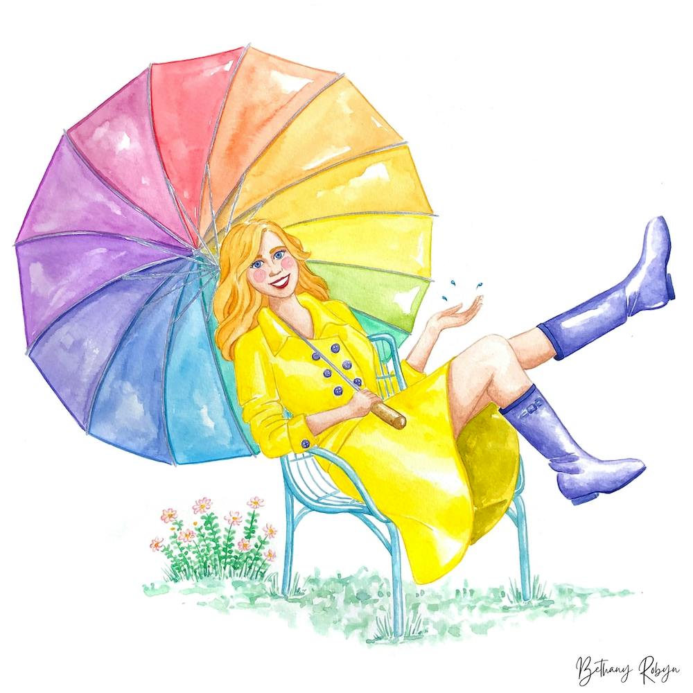 April Showers with rainbow umbrella