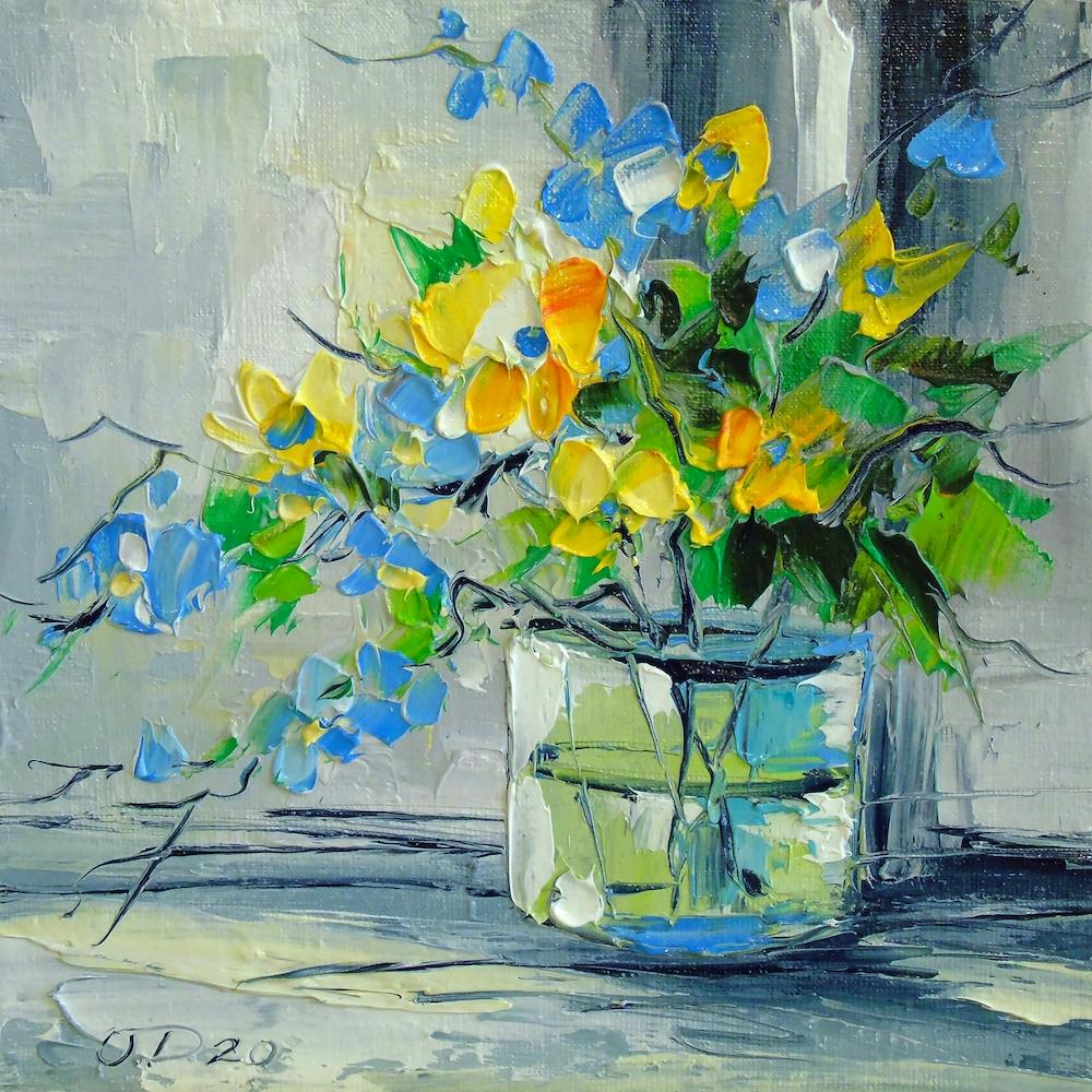 Bouquet de Fleurs Bleues et Jaunes