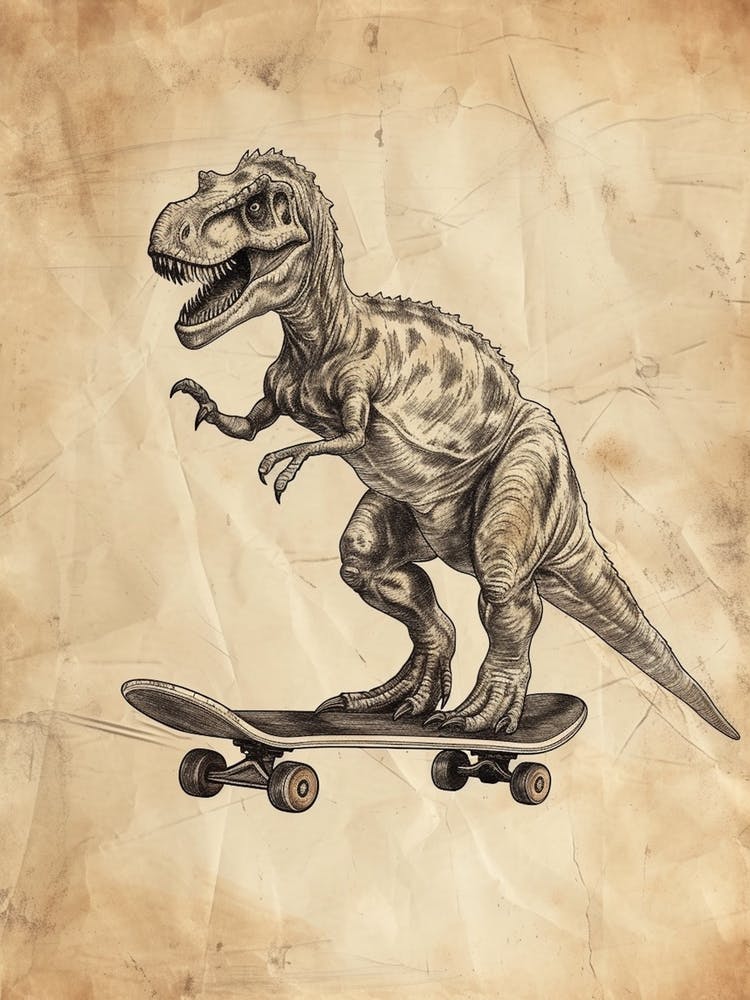 Vintage Utahraptor Dinosaur On A Skateboard 1