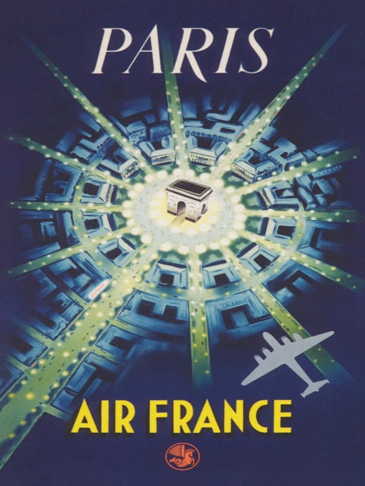 Paris, Arc de Triomphe, France - Affiche de voyage vintage