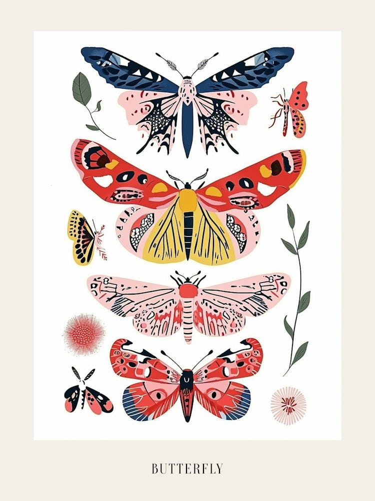 Colourful Insect Illustration Butterfly 5 Poster