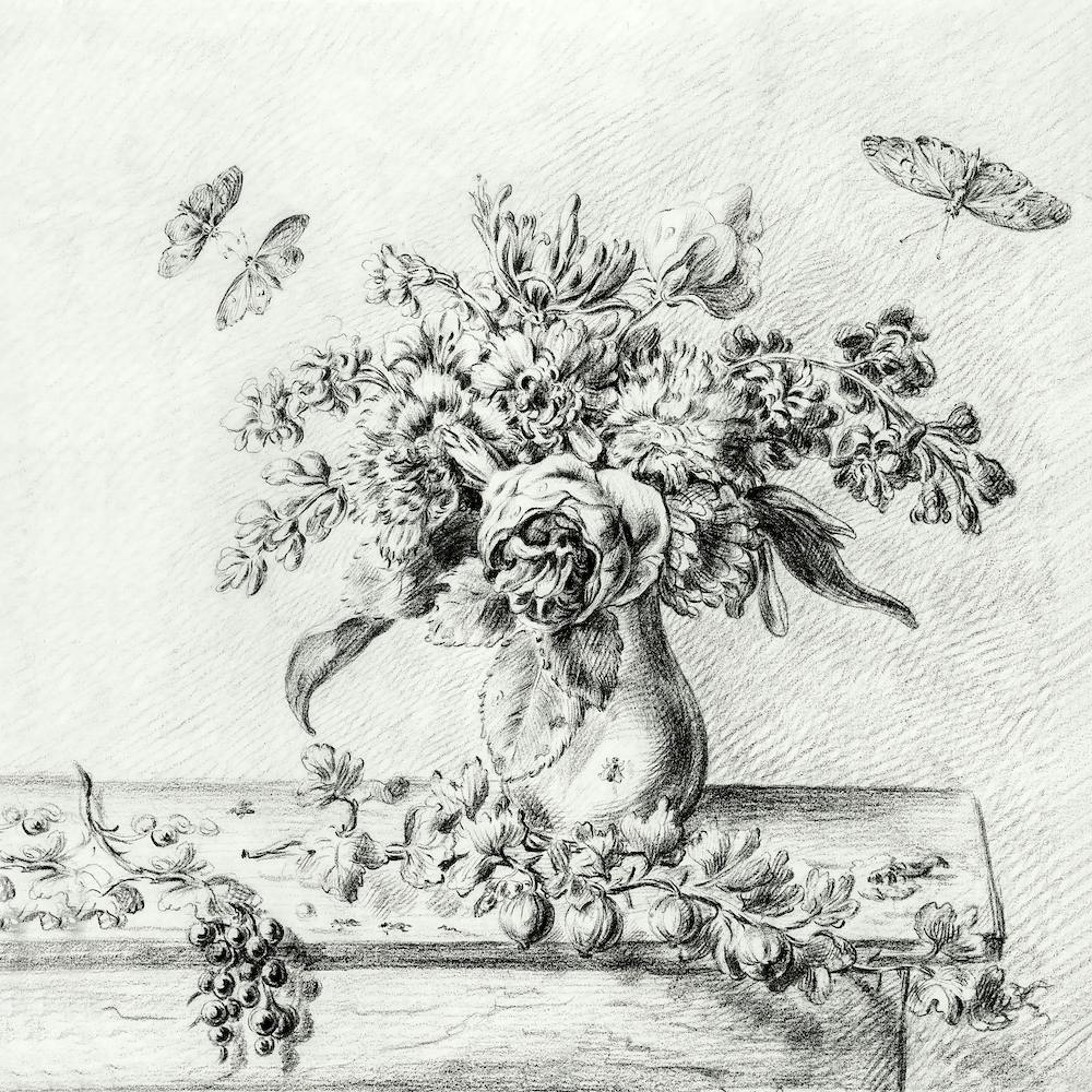 Still Life With Flower Arrangement, Fruits And Insects, Jean Bernard