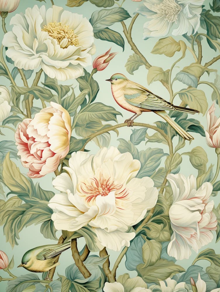 Peonies And Birds