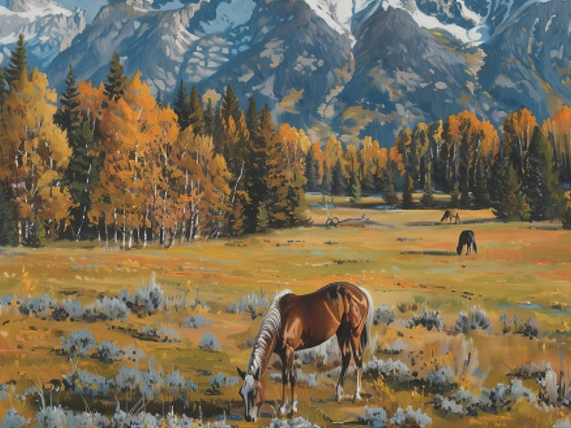 Horse Landscape Painting, Wall Art, Animal Art, Horse Art, Wyoming Painting, Nature Painting, Gift Idea, Office Decor, Animal Lover