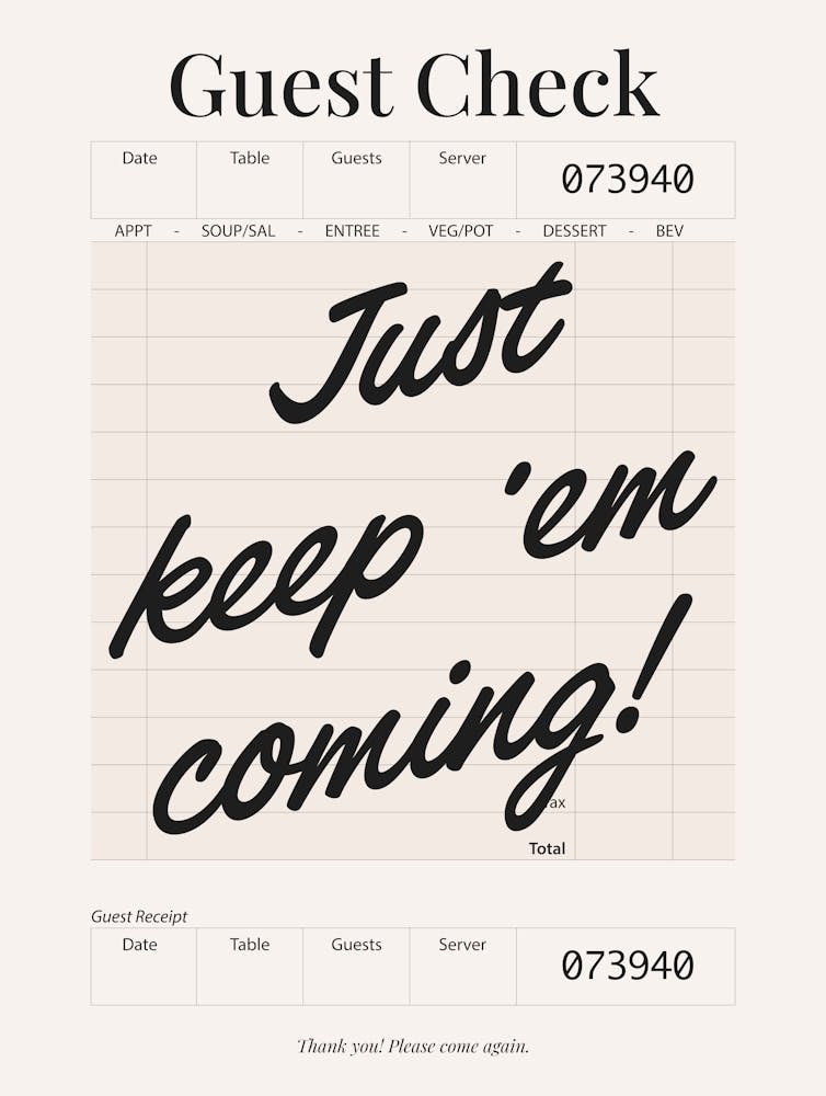 Guest Check - Keep Em Coming - Black & Cream